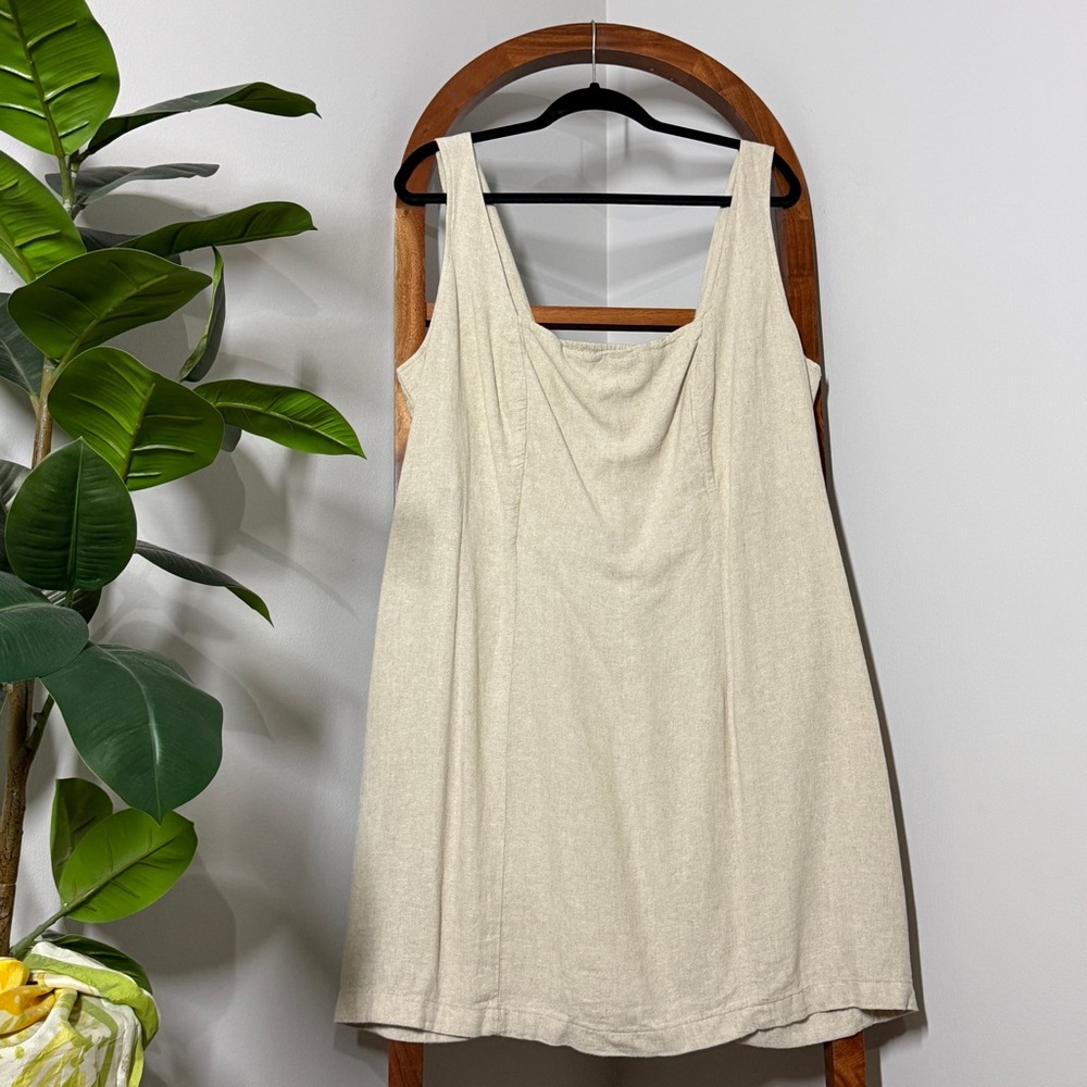 Old Navy 2X Cream Square Neck Linen Blend Mini Dress